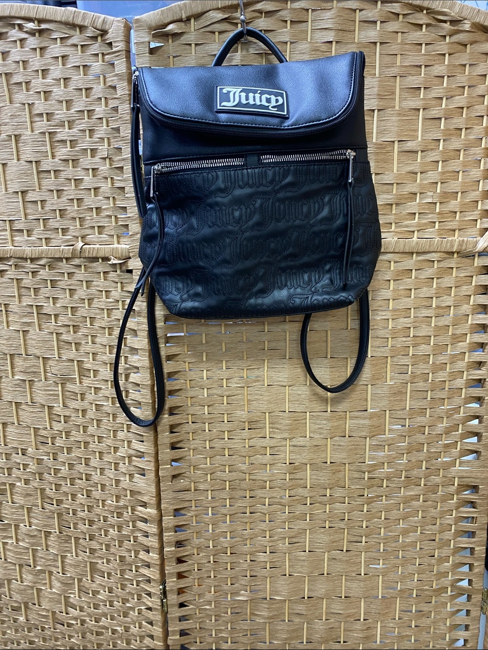 Juicy Couture Black Embossed Logo Backpack with Front Zip